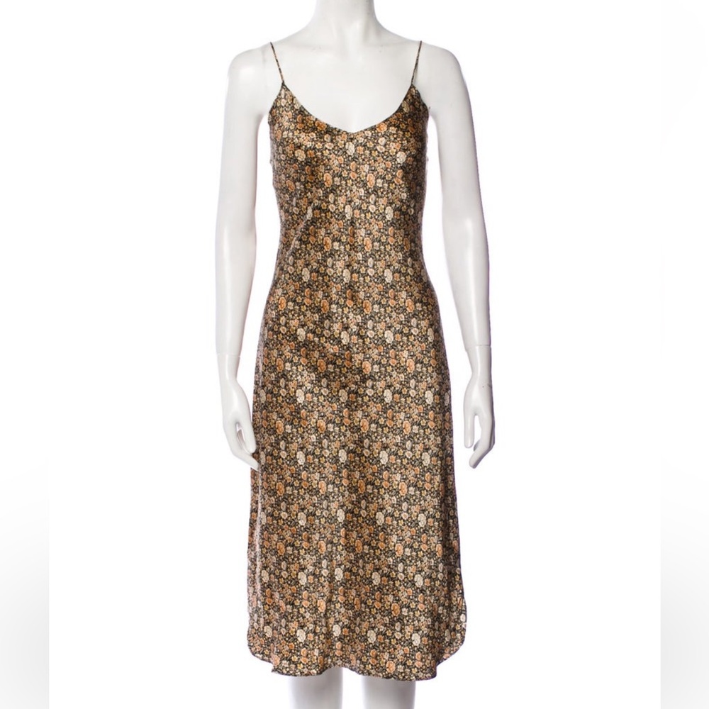 Floral silk midi dress as seen on Jennifer Lawrence
